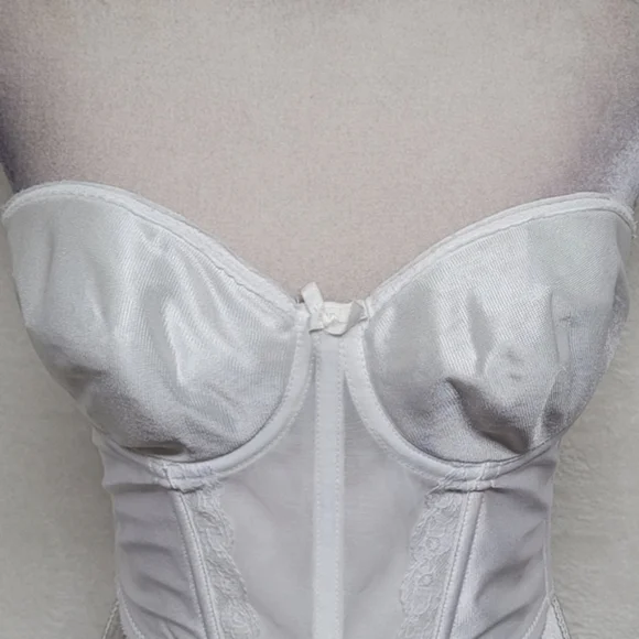 Merry Widow 60s Vintage White Corset Bustier Over Bust Longline Backless Bra 36B - Picture 4 of 11